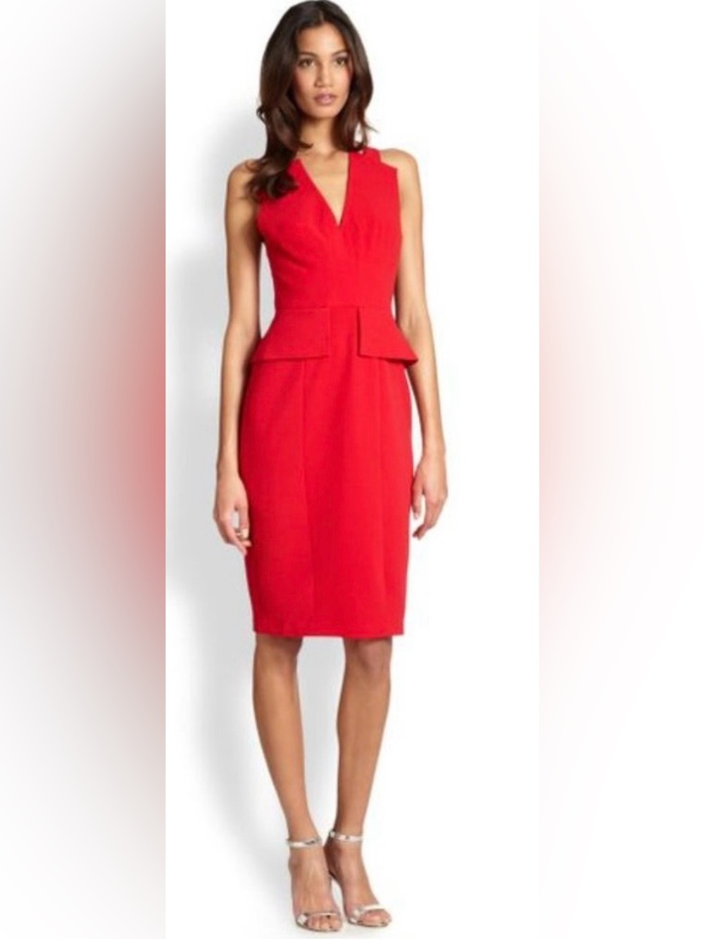 🔥 NWT BCBGMAXAZRIA Vibrant Red Alena Peplum Backless Sheath Dress Size 2 🔥